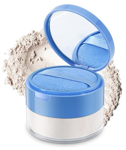 Apooliy Polvo Fijador Mate,Polvo suelto resistente al agua y de larga duración para un acabado impecable,minimiza los poros,control de grasa,polvo de maquillaje,incluye puff y espejo