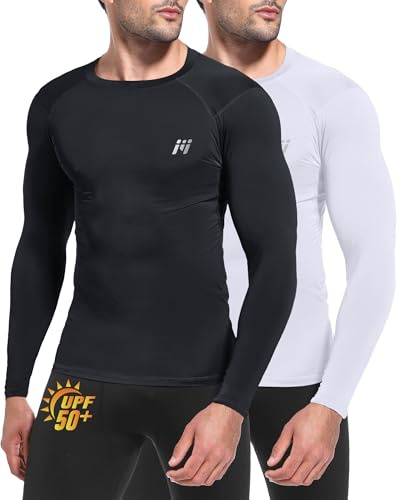 MEETWEE UV-beständig T-shirt för män, UPF 50+ Rashguard-tröja för snabbtorkande och ventilerande surfing simning, Svart + vit, XL
