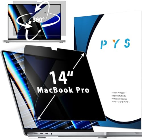 PYS 360° Blickschutzfolie für MacBook Pro 14 14,2 Zoll M1 M2 M3 M4 Pro Max M5 Selbstklebende Sichtschutz Blickschutz Filter Anti-Fingerabdruck Anti-Blaulicht