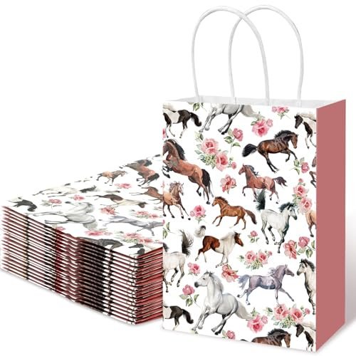 FYSUIMU Papiertüten mit Griff, rustikale Blume, Partytüten für Cowgirl, Geburtstag, Babyparty, Leckereien, Süßigkeiten, 15 x 21 x 7 cm, 16 Stück