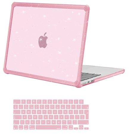 MOSISO Custodia Compatibile con MacBook Air 13 Cover M5 M4 M3 M2 2026-2022 | Copritastiera&Protettiva Brillantini Scintillanti Paraurti TPU Case per MacBook Air 13,6 pollici 2025 2024, Gesso Rosa