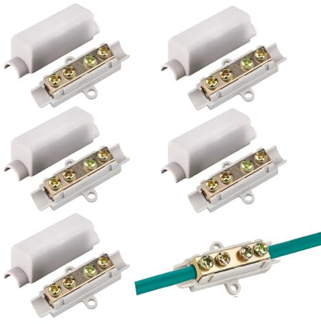 5 Stück Kabelverbinder aus Messing mit Doppelschrauben, ABS Gehäuse Hauptleitungsabzweigklemme Klemmen Lüsterklemmen Kabelklemmen Steckbar Lüsterklemmen Geeignet für 2.5 Bis 16mm² Draht