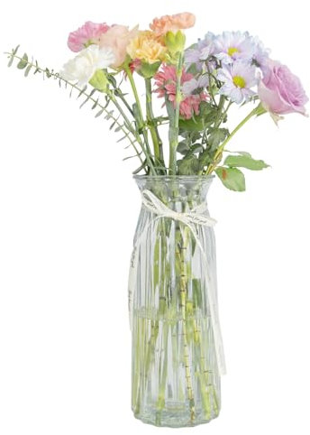 DARENYI Vaso di fiori in vetro,vaso per tulipani trasparente,per la decorazione della casa ufficio,decorazione della tavola di vetro,regalo di compleanno(24 * 10cm,trasparente)