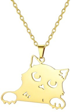 kkjoy Katt med lutat huvud halsband rostfritt stål söt husdjur kattunge hänge smycken för kattälskare kvinnor charmiga damer, Adjustable, Rostfritt stål, Ingen ädelsten