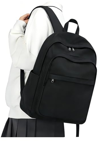winspansy Zaino Scuola Impermeabile Studenti - Borsa Laptop Aesthetic Unisex Ragazze Ragazzi Adolescenti - Daypack Scolastico con Scomparto Computer - Backpack Giornaliero Resistente Acqua -Nero