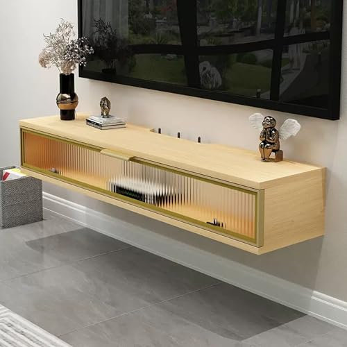 Floor standing TV stand Universal floor TV stand height adjustable TV floor stand,Floating TV Console Entertainment Center TV Cabinet with Glass Door for Bedroom Small Living Room Natural Wo
