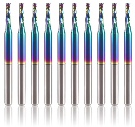 BFVV 10 Pcs O Flute Spiral Router Bit 1/8 inch Shank, Up Cut Solid Carbide Milling Cutters with DLC Coating, Single Flute CNC End Mill, Ideal for Aluminum, Plastic, Acrylic, Wood, MDF and PVC