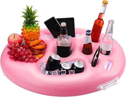 Plateau flottant gonflable rose, 9 trous porte-gobelets pour piscine, jacuzzi, buffet, bar, barbecue, pique-nique, fête sur la plage