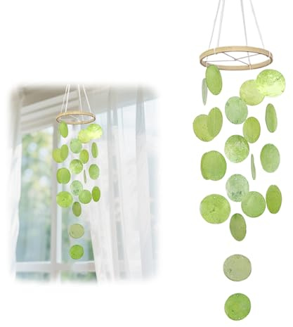CHIHOLEN Carillón de viento, concha decorativa bohemia, atrapasueños, nácar, carillones de viento, decoración de jardín, campanillas de viento para exteriores, para terraza, césped, jardín (verde