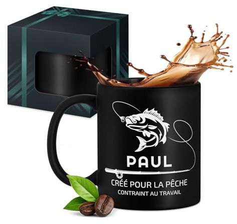 Maverton Tasse en céramique à personnaliser pour homme | 33 Cl Mug original à café/thé avec votre texte gravé pour lui, pour prof, collègue, cadeau d’anniversaire, noir mat, pêcheur