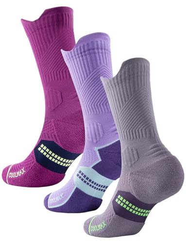 Juclise Calcetines de compresión Coolmax Bamboo para correr para mujer, transpirables, antiampollas acolchados (FR/ES, Números, 38, 42, Regular, Regular, Roca Lunar+Púrpura Brillante Doble+Rosa Roja)