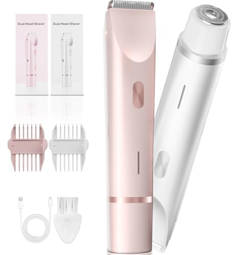Fanovae X1 - Recortadora de bikini para mujer, paquete de 2 maquinillas de afeitar eléctricas de doble cabeza (recortadora ancha + microafeitadora redonda), IP67 impermeable en húmedo y seco