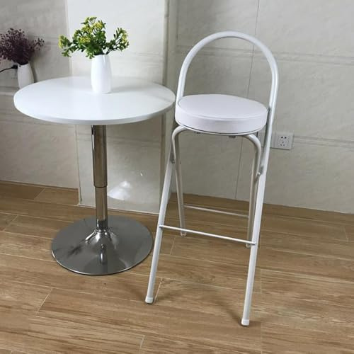 SMELEDFCFK Sedie da Bar Pieghevole Portatile, Seduta Tondo Sgabello da Bar Imbottiti Pelle, Sgabelli Cucina Pieghevoli con Schienale & Poggiapiedi, Altezza 60cm 65cm 70cm 75cm(White,65cm)