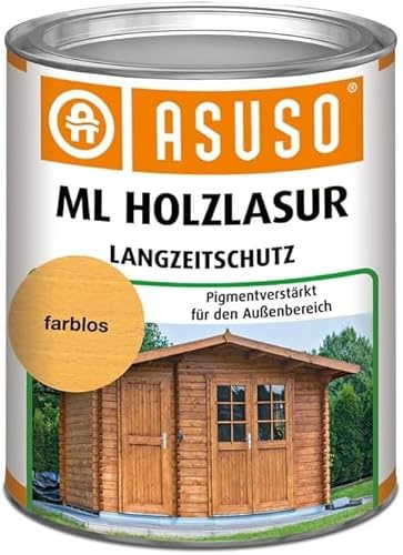Asuso Trälasyr långtidsskydd – UV-stabil träskyddslasyr, fuktreglerande, för inomhus- och utomhusbruk – 2,5 liter, ek-ljus