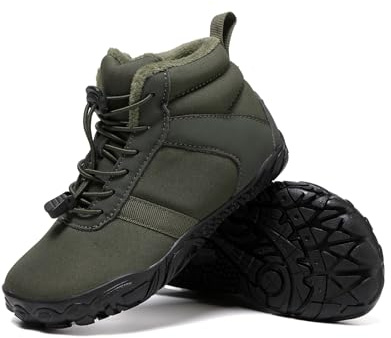 AONETIGER Kinder Winter Barfußschuhe Jungen Mädchen Warm Gefüttert Winterschuhe Leicht rutschfest Breite Winterstiefel Outdoor Wasserdicht Schneestiefel (998 Grün,37EU)