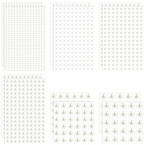 LIQWEI 1920 Stück Selbstklebende Halbperlen, Perlen Sticker Selbstklebende Perlen Aufkleber Weiß Flache Rückenperlen Für Gesichtsdekoration Maniküre Schmuckherstellung Kleidung (3/4/5/6/8/10mm）