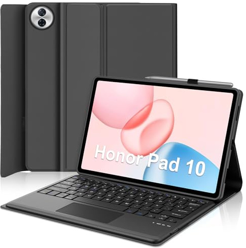 JADEMALL Funda Teclado para Honor Pad 10 12.1 Pulgadas con Trackpad, Español Ñ Teclado Bluetooth Inalámbrico con Funda Protección Delgado y Portalápices para Tableta Honor Pad 10 12.1 2025, Negro