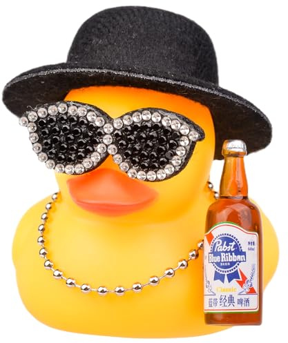 Mwmoeen 6.5CM Quietscheente Armaturenbrett Dekorationen, Gummiente Autodekoration, Gelbe Duck Auto Ornamente, Gummi Ente mit Top Hat Sonnenbrille Nette Prop für Auto Zubehör Büro, Zimmerdekoration