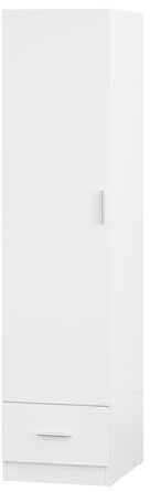 Panana Modern 1 Door 1 Drawer Wardrobe with Hanging Rail and Storage Shelf, Compact Bedroom Clothes Cupboard Organizer Furniture, Easy Assembly (White)