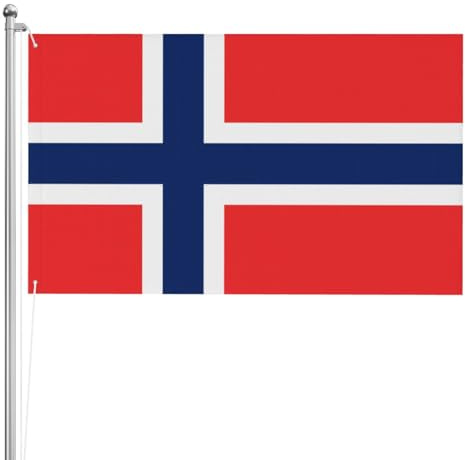 Bandera noruega de doble cara de 3 x 5 pies. Bandera pesada de triple capa de doble cara para exteriores, 3 x 5 pies, pancarta de jardín de poliéster.