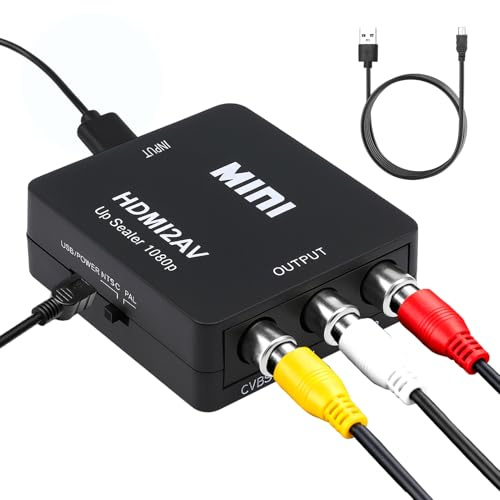 Convertidor RCA a HDMI 1080P Mini RCA AV Compuesto de Audio de Vídeo a HDMI Adaptador Soporte PAL NTSC para Xbox PS1 PS2 PS3 PS4 WII N64 Gamecube Snes NES PSP PC Laptop DVD VHS VCR Blue-Ray TV STB