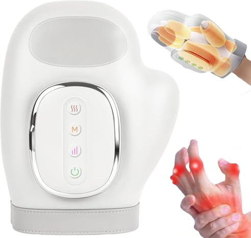 Masseur pour mains et doigts avec chaleur, masseur pour mains arthrose avec compression thermique, soulagement de la douleur arthrite, sans fil massager main rechargeable 3 modes 5 intensité, cadeau
