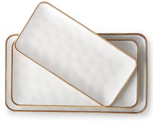 CULIVORA Ceramic Rectangle Serving Platter with Brown Rim: 15.6/14.1/12.6 Inch Large Serving Dishes for Entertaining Party, Sushi, Turkey, Cheese, Snack and Dessert, Microwave Dishwasher Safe