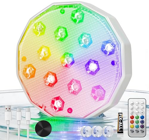 Ollny Unterwasser Licht mit Fernbedienung, RGB LED Schwimmende Poolbeleuchtung, Magnetic Beleuchtung für Schwimmbad,Teichbeleuchtung, Brunnen, Teich, Aquarium, Party Deko, 1 Stück