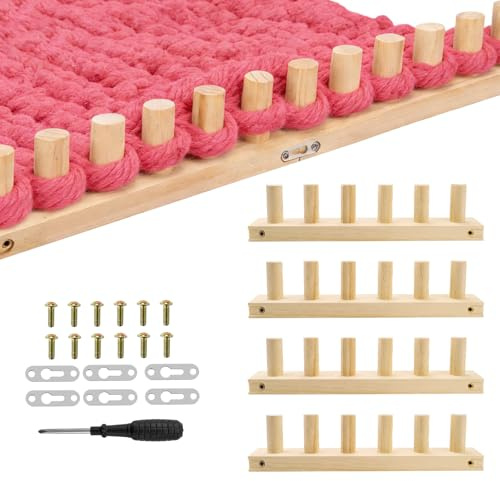 QZWEXAZ Massivholz Webrahmen Set 120cm – 4-teiliger Rahmen mit 6 Metallverbindern, DIY Bastelset für Anfänger, Ideal für Chunky Decken aus Grobgarn & als Geschenk zu Festtagen