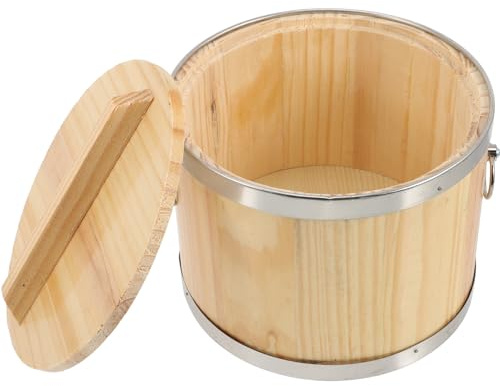 LAPYAPPE Contenitore in Legno Coperchio per Riso Cotto Sushi, Secchio Rotondo Multifunzione la Conservazione Alimenti, Accessorio Cucina per Famiglie e Ristoranti