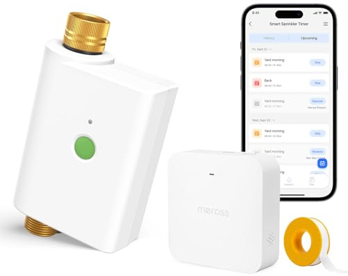 Meross Centralina Irrigazione WiFi con Irrigatore Automatico & Rinvio Pioggia, Controllo Remoto Esterni, Monitoraggio Consumo Acqua, Compatibile con Apple HomeKit, Alexa e Google Home