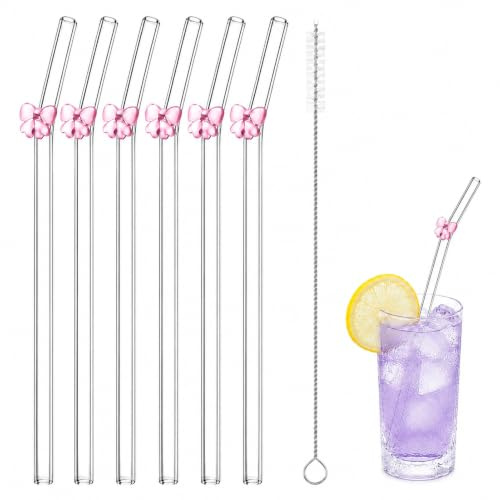 6 cannucce in vetro con motivo, cannucce riutilizzabili in vetro borosilicato, con spazzola per cannuccia, ideali per frullati, succhi e cocktail