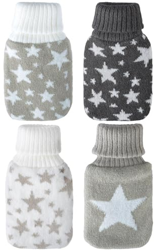 com-four® 4X Taschenwärmer im Rollkragen-Design | Handwärmer in gestrickter Tasche mit Stern-Motiv in modernen Farben