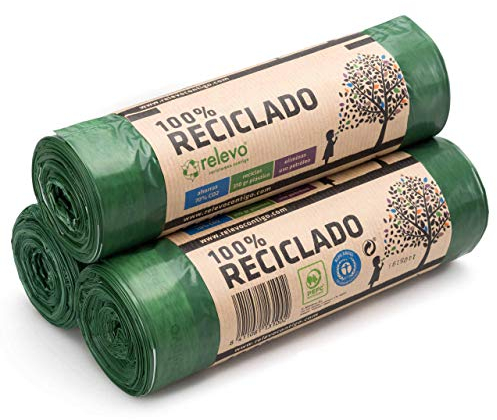 Relevo 45 Stück Müllbeutel 30 L - 100% Recycelt Mülltüten mit Zugband