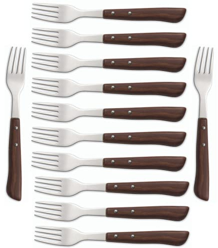 Arcos Cuchillos de Mesa Caja de 12 uds Tenedor de Carne Tenedor de Mesa, Acero Inoxidable 18/10 y 200 mm, Mango de Polipropileno, Color Marrón (12 uds)