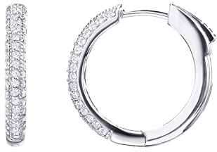 PAVOI 14K Gold Plated 925 Sterling Silver Cubic Zirconia Hoop Earrings | 20 Millimiters White Gold Hoops Earring