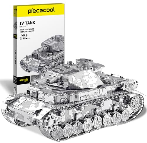 Piececool 3D Puzzle Metall Panzerkampfwagen IV, 3D Metall Puzzle Militärmodell für Edelstahl, Ganzes Metall, 100% Wiederherstellen, Geburtstagsgeschenk, Modellbausatz Erwachsene, 168 Teile