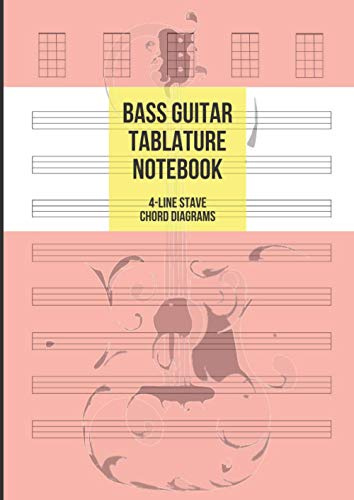 Bass Guitar Tablature Notebook: Blank Bass Guitar Tab Paper, 8 4-Line Tablature Staves and 5 Chord Diagrams per Page, 100 Pages A4