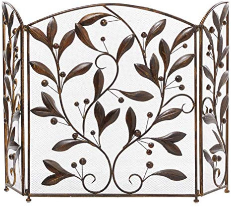 Kaminschutz ABL 3-teilige Kaminschirm, Dehnbarer Kamin Funkenschutz Netz, Amerikanische Landwirtschaftliche Art-Kind Feuer-Sicherheits-Tür, Schwarz/Messing, 67X30X76CM (Color : Brass)