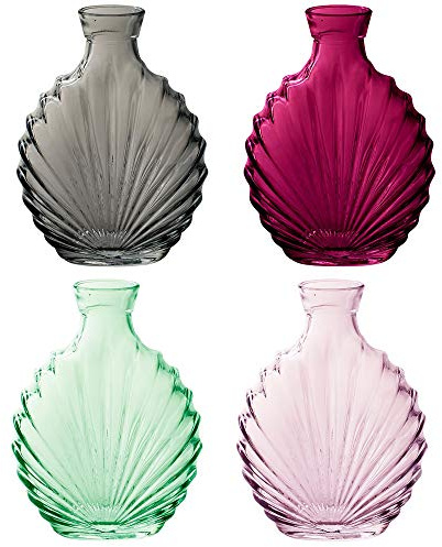 4 x Vasen aus Glas H 17 cm - Vintage-Look Glasvase Dekovase Tischvase Väschen Farbe 4 x bunt - H 17 cm