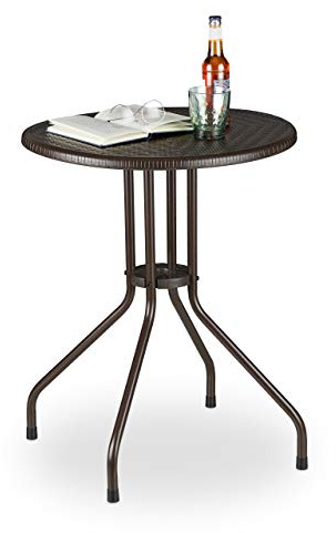 Relaxdays Gartentisch rund, Kunststoff und Metall, HxD: 74x60 cm, braun | Bistrotisch