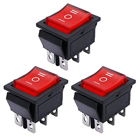 mxuteuk 3pcs Red Light Illuminated Momentary Rocker Switch Snap-in Toggle DPDT (ON)-Off-(ON) Power Switch 6 Pin 3 Way AC 250V 6A 125V 10A, Use for Car Auto Boat Household Appliances UK-MXU2-223NR