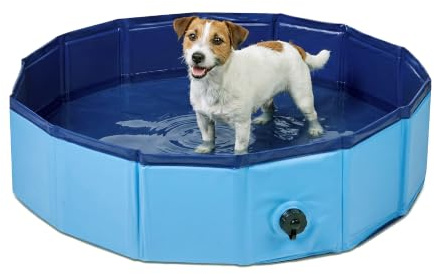 PawPride Foldable Dog Swimming Pool, Paddling Pool and Bath Tub - Durable Flexible Collapsible PVC Fabric (Upgraded), Sturdy Walls, Easy Drainage, suitable for Dogs Cats (M) 20x75cm