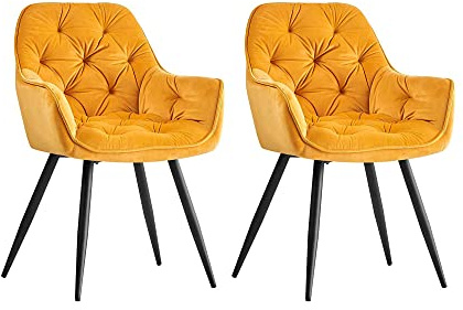 JaHECOME Esszimmerstuhl,Sessel,Samt,Wohnzimmerstuhl,Farbe wählbar,Retro-Design,Stoff,gepolsterter Sitz mit Rückenlehne,Schwarze Metallbeine für Küche, Schlafzimmer, Esszimmer(Gelb,2)