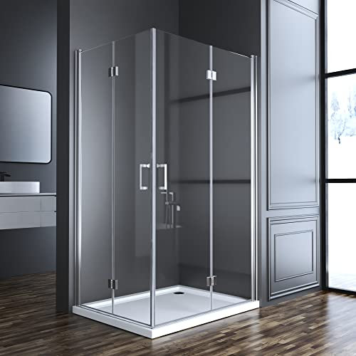 Goezes Duschkabine 120x90cm Falttür Eckeinstieg Duschwand Falttürkabine klappbar Dusche 180º Duschtür Duschabtrennung mit 6mm Nano-Beschichtung ESG Glas Höhe 195cm