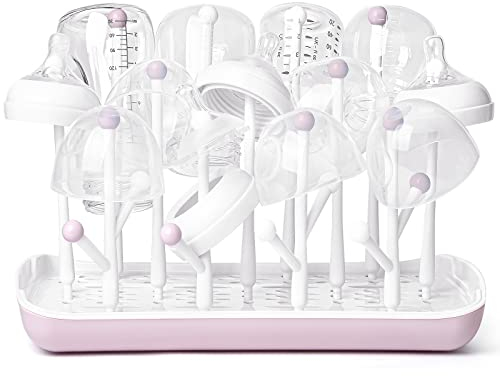 Termichy Baby Bottle Drying Rack, Baby Bottle Rack with Large Capacity for Bottles, Dry Rack with Removable Water Tray (Pink)