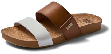 REEF Cushion Vista Womens Fashion Slide Sandal, Vegan Leather Strap, Ultra Soft Cushion Footbed, White Duo, 7.5