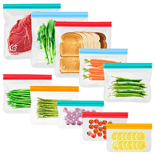 Joyoldelf Bolsas de Alimentos Reutilizables, Bolsas de Almacenamiento de Alimentación, Bolsas de Silicona PEVA Reutilizables, Reutilizables Food Ziplock Bolsas Ziplock Bolsas de Alimentació
