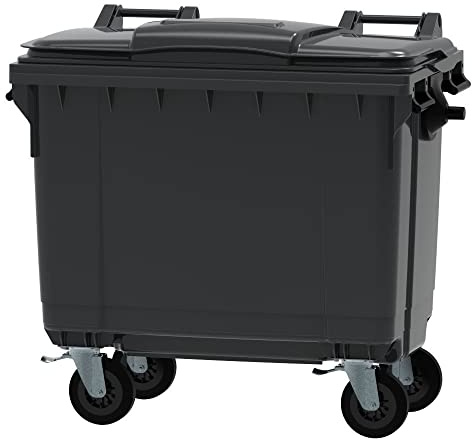 ESE France Conteneur Poubelle à déchets 4 roues - 660L - Robuste et Professionnel - 100% Recyclé - Gris - Fabriqué en France