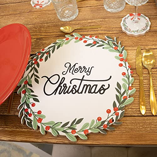 Declea Decorazione in Legno Tavoletta Sottopiatto Ghirlanda Merry Christmas. Forme in Legno da Appendere o da appoggio realizzate a Mano. Idea Originale per Decorare la casa. Design